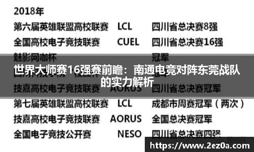 世界大师赛16强赛前瞻：南通电竞对阵东莞战队的实力解析